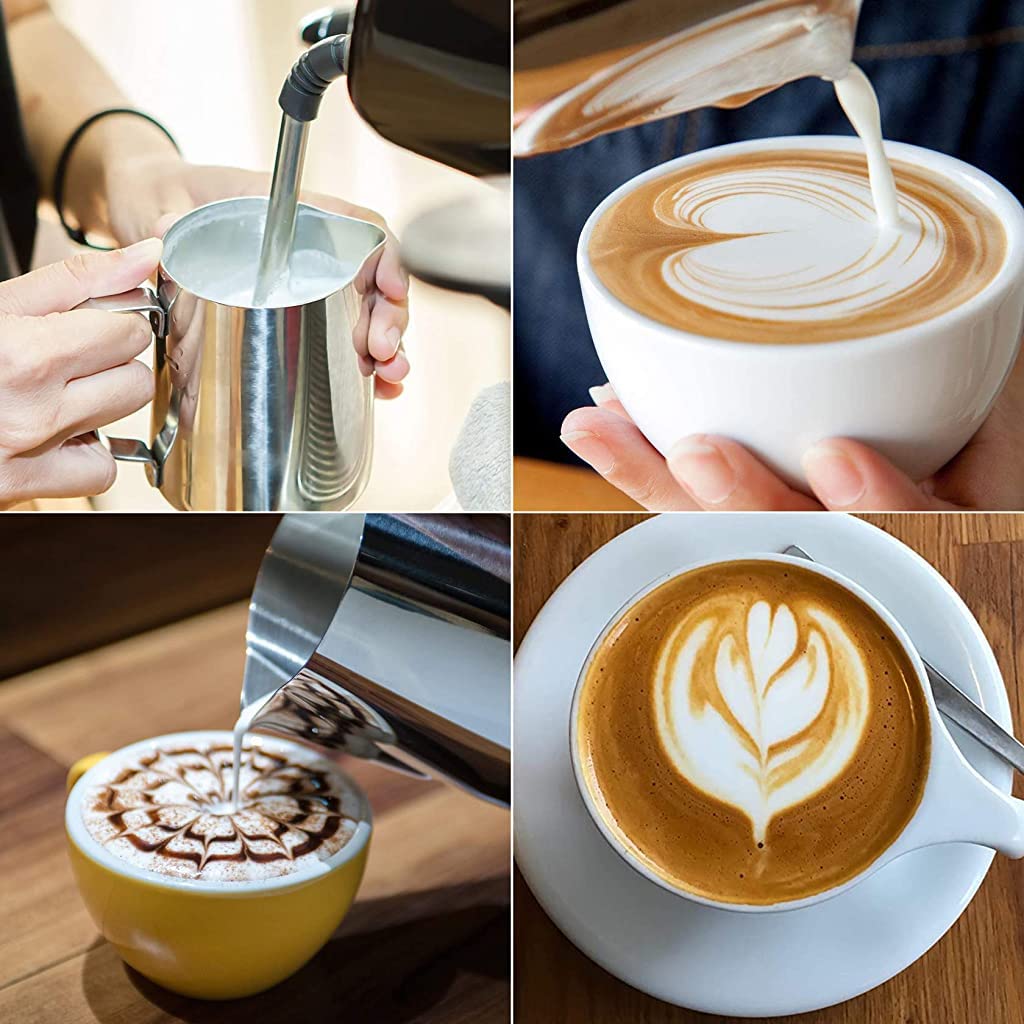 HASTHIP 20oz Milk Frothing Pitcher with Scale Stainless Steel Espresso Milk Frothing Pitchers for Cappuccino Barista Steam Pitchers Milk Jug Cup with Decorating Pen Latte Art HASTHIP 20oz Milk Frothing Pitcher with Scale Stainless Steel Espresso Milk Frothing Pitchers for Cappuccino Barista Steam Pitchers Milk Jug Cup with Decorating Pen Latte Art